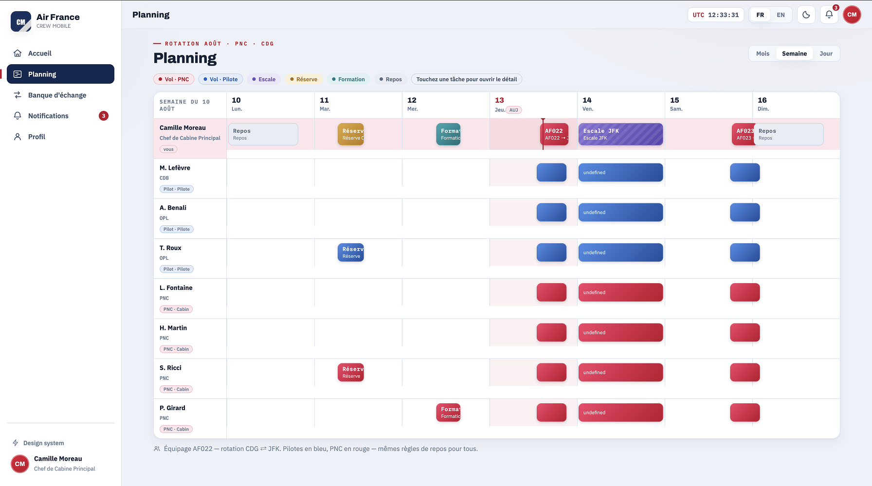 CrewMobile - Planning hebdomadaire